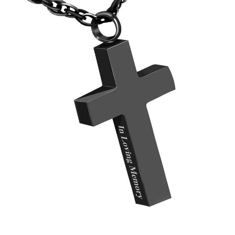 Dletay Cremation Cross Necklace for Ashes Stainless Steel Cross Urn Pendant Ashes Holder Memorial Jewelry-In Loving Memory(Black) - Image 1